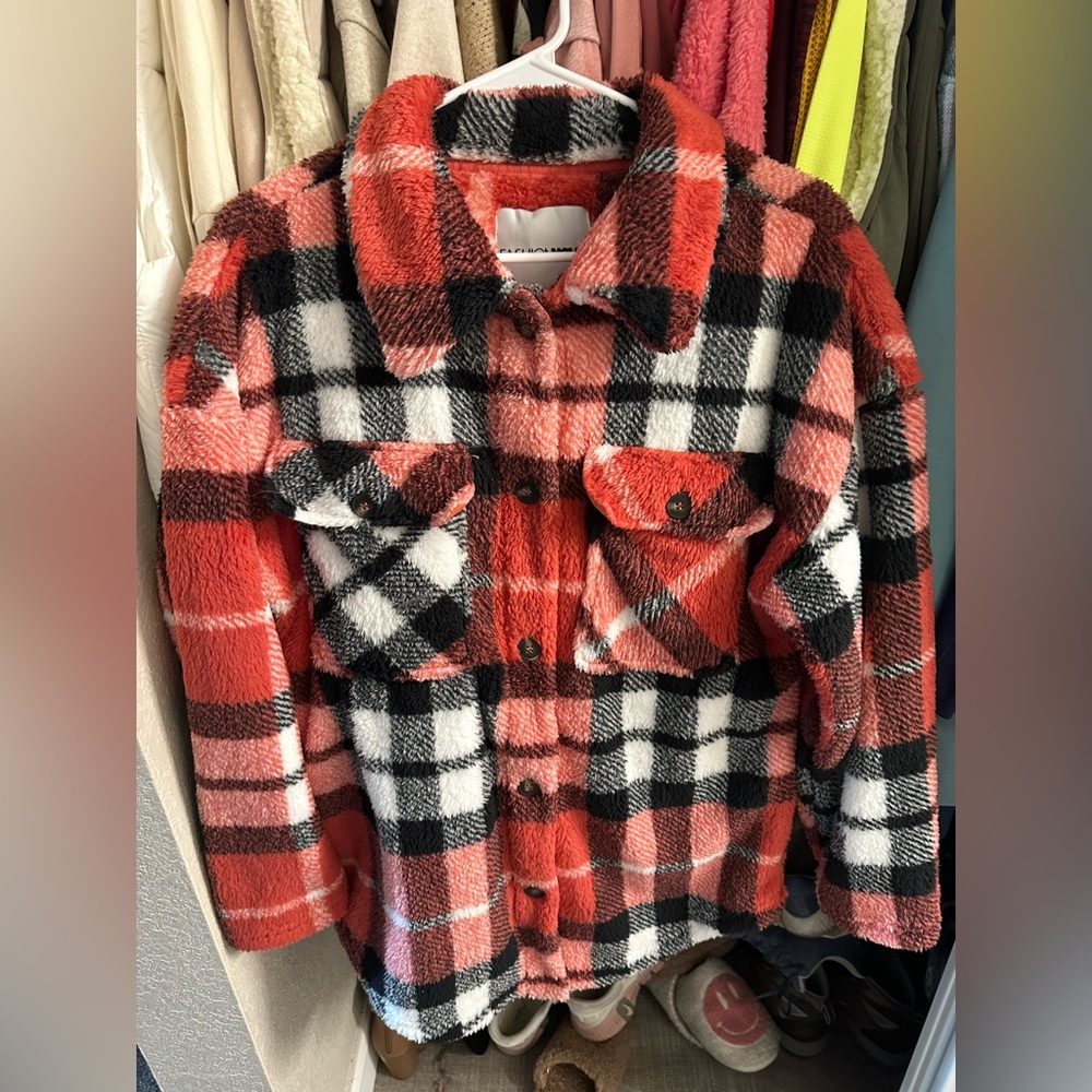 Mauve Plaid Sherpa Jacket